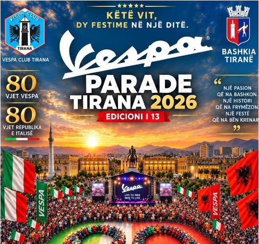 In Tirana findet die 13. Vespa-Parade auf dem Skanderbeg-Platz statt
