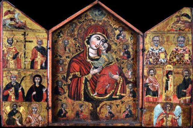 Triptych with the Virgin Mary, Prophets and Saints is the icon painted by the famous 18th century iconographer Johan Cetiri