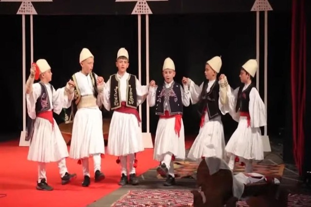 Dropulli young dancers on the stage of the Folkloric Festival of Gjirokastra