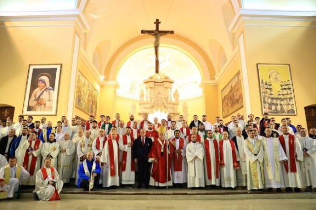 Head of AFF Duka, at the holy mass before the start of the European Futsal Championship among priests