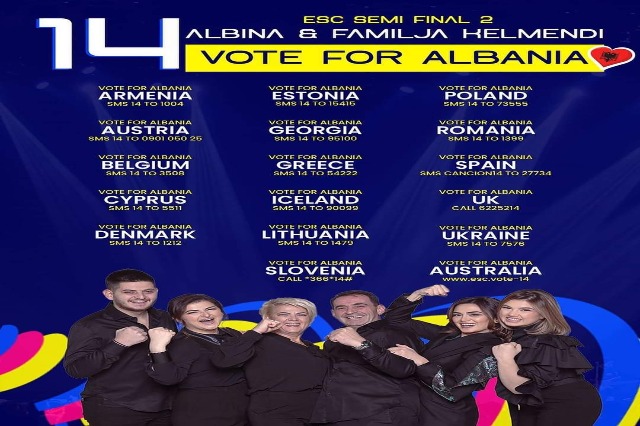 EUROVISION: Vote 14 for Albania @albinakelmendi & the Kelmendi family on May 11 at around 22:22 (or 21:22 in the UK) for 15 minutes