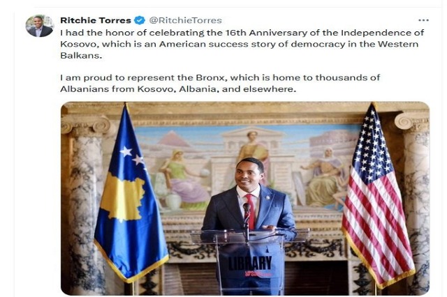 Congressman Torres: Kosova, US democracy success story in the Balkans