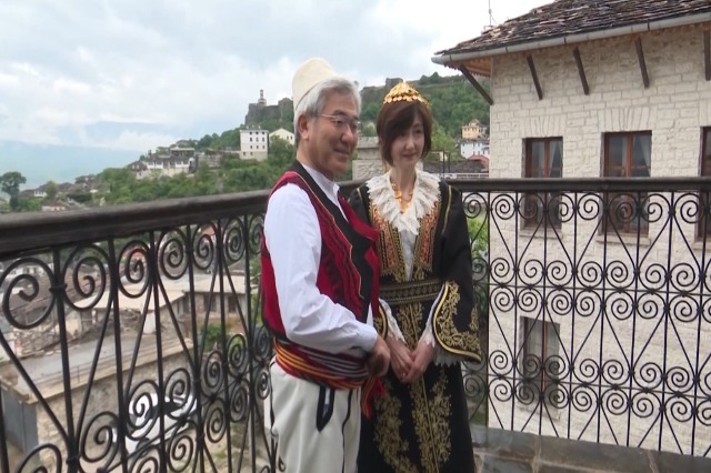 Japanese ambassador promotes tradition from Gjirokastër, Takada Mitsuyuki in folk costume of the highlanders
