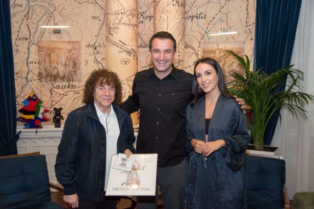 Erion Veliaj receives in his office the singer Elhaida Dani, together with the icon of Italian music Riccardo Cocciante