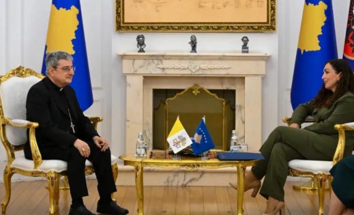President Osmani Meets Apostolic Nuncio Luigi Bianco During First Official Visit to Kosovo