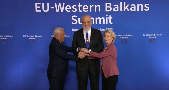 Rama in Brussels, welcomed by von der Leyen and Costa