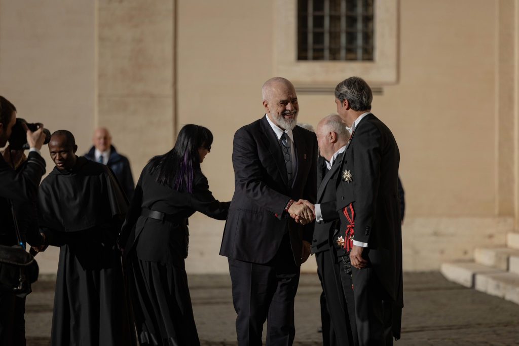 PM Rama arrives at the Apostolic Palace in Vatican, welcomed by Prefect of the Papal Household