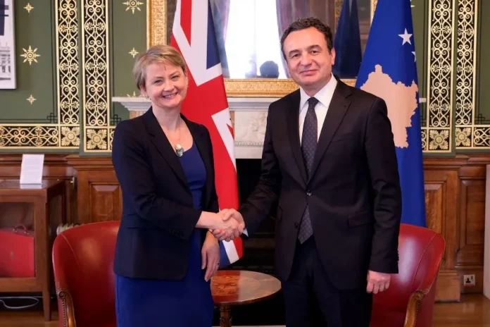 Kosova’s PM Kurti meets UK Foreign Secretary Cooper in London, stresses strategic ties and dialogue conditions