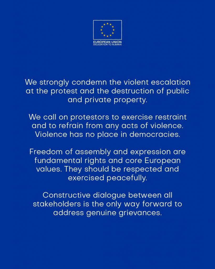 EU Condemns Protest Violence and Destruction of Public and Private Property in Tirana