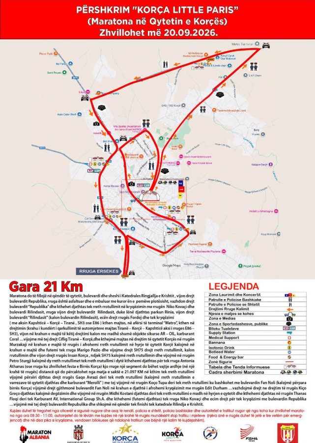 Marathon international « Petit Paris » à Korça : les axes qui seront bloqués demain