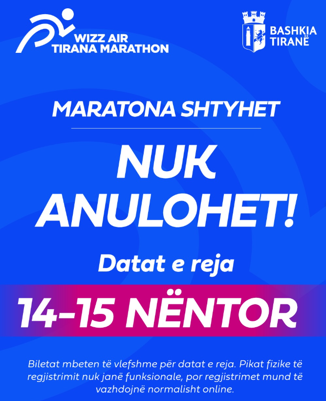 Le marathon de Tirana est reporté aux 14 et 15 novembre