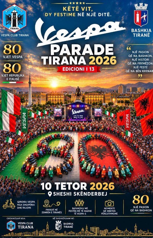 “Vespa Parade Tirana 2026”, le moto iconiche in Piazza Scanderbeg