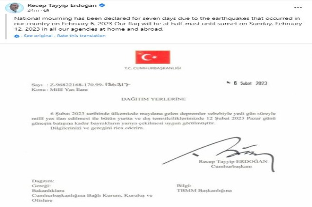Katastrofalan zemljotres, Turska najavljuje sedmodnevnu nacionalnu žalost