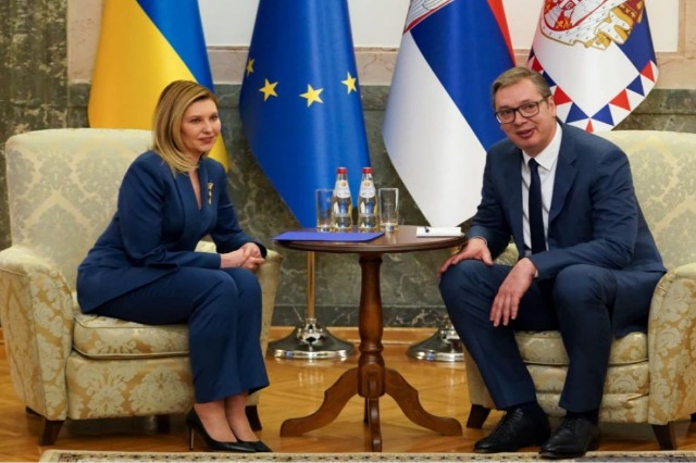 Gruaja e presidentit Zelensky takohet me Vuçiçin në Beograd