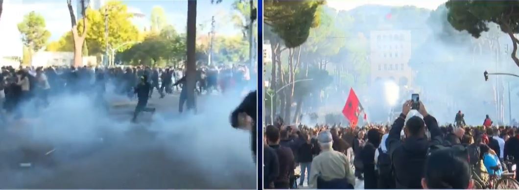 Dita e gjashtë e protestës- Protestuesit zhvendosen te Kryeministria, hedhin mjete piroteknike dhe gurë, Policia përgjigjet me ujë dhe gaz lotsjellës