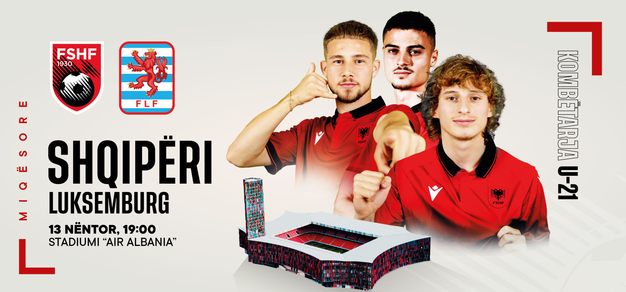 Miqësore, Kombëtarja U-21 luan me Luksemburgun më 13 nëntor në “Air Albania”